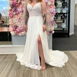 Maggie Sottero Lorraine Bridal Gown with Beaded Headband and Veil